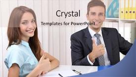  Presentation with job interview - Presentation design enhanced with personnel file - job applicant having interview background and a  colored foreground