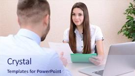  Presentation with 30 60 90 job interview - Presentation design with personnel file - job applicant having interview background and a  colored foreground