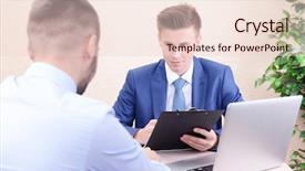  Presentation with job interview - Colorful presentation theme enhanced with personnel file - job applicant having interview backdrop and a lemonade colored foreground