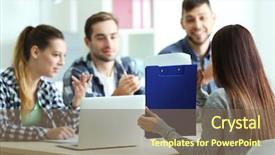  Presentation with job interview - Presentation featuring personnel file - job applicant having interview background and a violet colored foreground