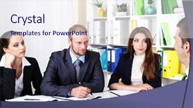  Presentation with job interview - PPT layouts featuring personnel file - job applicants having interview background and a sky blue colored foreground