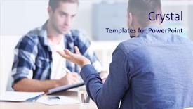  Presentation with interview - Beautiful presentation design featuring personnel file - male job applicant having interview backdrop and a sky blue colored foreground