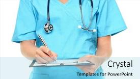  Presentation with medical clipboard - Colorful theme enhanced with personnel file - medical professional closeup of nurse backdrop and a light blue colored foreground