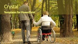  Presentation with husband and wife 3 d - PPT layouts featuring persons disability - husband and handicapped wife taking background and a tawny brown colored foreground