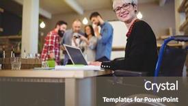  Presentation with disability office - Cool new PPT theme with persons disability - portrait of happy disabled businesswoman backdrop and a gray colored foreground