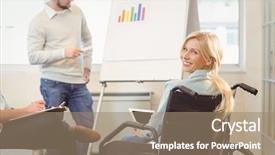  Presentation with wheelchair - Beautiful PPT layouts featuring persons disability - portrait of smiling disabled businesswoman backdrop and a coral colored foreground