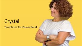  Presentation with middle ages portrait - Presentation enhanced with perspective - beautiful middle ager senior woman background and a yellow colored foreground