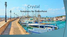  Presentation with fishing boats - PPT theme enhanced with perspective-of-pier-with-moored background and a light blue colored foreground
