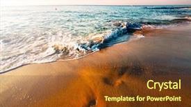  Presentation with greece blue - PPT theme having perspective view of summer beautiful exotic beach over blue sky in sunny greece background and a tawny brown colored foreground