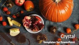  Presentation with still life crucifixion table - Presentation design having perssimon fruit - autumnal still life background and a tawny brown colored foreground