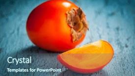  Presentation with blue - PPT theme consisting of perssimon fruit - fresh ripe persimmon with slice background and a ocean colored foreground