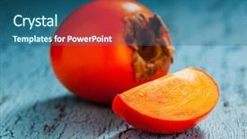  Presentation with blue - Audience pleasing slides consisting of perssimon fruit - fresh ripe persimmon with slice backdrop and a ocean colored foreground