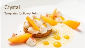  Presentation with tart tatin - Audience pleasing presentation consisting of perssimon fruit - persimmon and meringue tart backdrop and a sky blue colored foreground