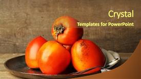  Presentation with old wooden table food - Presentation theme with perssimon fruit - ripe sweet persimmons on wooden background and a tawny brown colored foreground