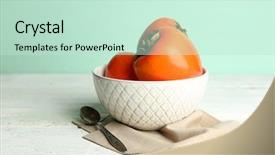  Presentation with sweet - Theme with perssimon fruit - ripe sweet persimmons on wooden background and a soft green colored foreground