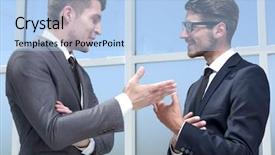  Presentation with two roads - Beautiful presentation featuring persuasion - two businessmen posing backdrop and a light blue colored foreground