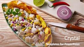  Presentation with recipe - Beautiful theme featuring peruviam - ceviche peruvian recipe with fried backdrop and a coral colored foreground