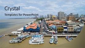  Presentation with city of chicago aerial view - Audience pleasing presentation design consisting of pesos - aerial view of belem do backdrop and a light blue colored foreground