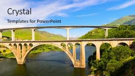  Presentation with river valley - PPT theme with pesos - bridge over the river douro background and a light blue colored foreground