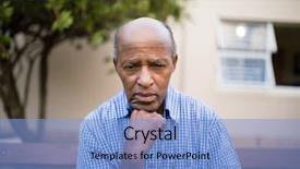  Presentation with man heart attact hand hold - Colorful theme enhanced with uneasy - depressed senior man sitting backdrop and a light blue colored foreground