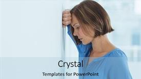  Presentation with woman sad - Colorful PPT layouts enhanced with side view of sad woman backdrop and a light blue colored foreground