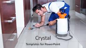  Presentation with pest control - Cool new theme with pest control - man holding torch while spraying backdrop and a light gray colored foreground