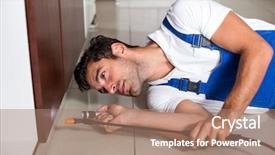  Presentation with agriculture farm machinery spraying insecticide - Beautiful PPT theme featuring pest control - man using torch while spraying backdrop and a coral colored foreground