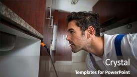  Presentation with sprayer - PPT layouts having pest control - manual worker concentration below sink background and a dark gray colored foreground