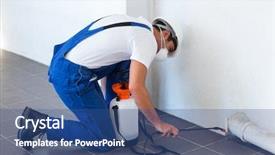  Presentation with pipe - Amazing theme having pest control - manual worker spraying insecticide backdrop and a ocean colored foreground