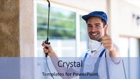  Presentation with yard sign - Cool new theme with pest control - portrait of confident pesticide worker backdrop and a light blue colored foreground