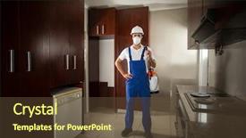  Presentation with pesticide - PPT theme having pest control - portrait of pesticide worker standing background and a tawny brown colored foreground