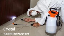  Presentation with pest - Slide deck featuring pest control - worker using flashlight under cabinet background and a gray colored foreground