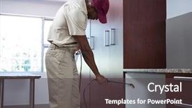  Presentation with pesticide - PPT theme consisting of pest control man spraying pesticide background and a dark gray colored foreground