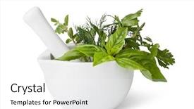  Presentation with mortar - PPT layouts having pestle - mortar with herbs isolated background and a white colored foreground
