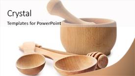  Presentation with kitchen utensils - PPT layouts having pestle - wooden kitchen utensils on white background and a white colored foreground