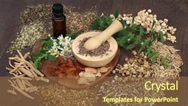  Presentation with herbal medicine - Colorful presentation theme enhanced with pestle and essential oil backdrop and a tawny brown colored foreground