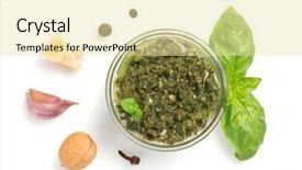  Presentation with frames isolated on white brown - Theme with pesto sauce in bowl isolated background and a blonde colored foreground