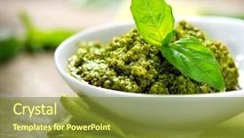  Presentation with italian cuisine - PPT theme consisting of pesto sauce italian cuisine background and a tawny brown colored foreground