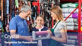  Presentation with pet - Slide deck with pet cat scratcher from saleswoman background and a ocean colored foreground