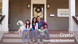  Presentation with family pet - Beautiful slide deck featuring pet dog sit on steps backdrop and a gray colored foreground
