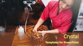  Presentation with grooming dog - Amazing PPT layouts having pet grooming dog washing backdrop and a tawny brown colored foreground