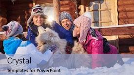  Presentation with winter - Beautiful presentation theme featuring pet hotel - cheerful friends with dog spend backdrop and a light blue colored foreground