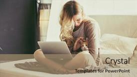  Presentation with relaxing - Amazing slide deck having pet hotel - happy young woman is relaxing backdrop and a coral colored foreground