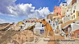  Presentation with santorini - Theme having pet hotel - view of stunning santorini breathtaken background and a coral colored foreground