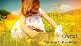  Presentation with bunny - PPT theme consisting of pet imaging - girl petting easter bunny background and a yellow colored foreground