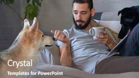  Presentation with bond - Amazing slide deck having pet owner talking to his backdrop and a gray colored foreground