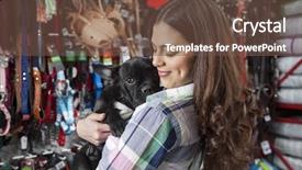  Presentation with customer nonconformance - PPT theme featuring pet shop - beautiful customer hugging french bulldog background and a tawny brown colored foreground