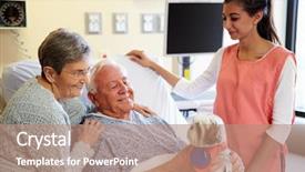  Presentation with therapy dog - Slide set having pet therapy dog visiting senior background and a coral colored foreground