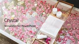  Presentation with beauty product - Presentation theme consisting of petals and lemon slices book background and a lemonade colored foreground