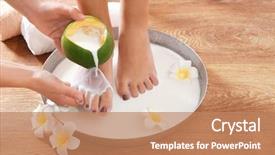  Presentation with feet - Cool new PPT theme with millk tray - woman having spa treatments backdrop and a coral colored foreground